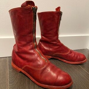 Guidi Leather Flat Boots 310 Front Zip Red Size 37.5